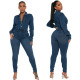 Long sleeved high stretch denim jumpsuit