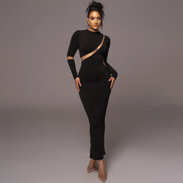 Sexy Hollow Back Split Long sleeved Dress