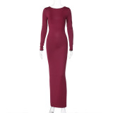 Sexy backless pleated slim fitting solid color dress