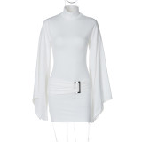 Slim fit metal buckle low waisted buttocks wrapped dress