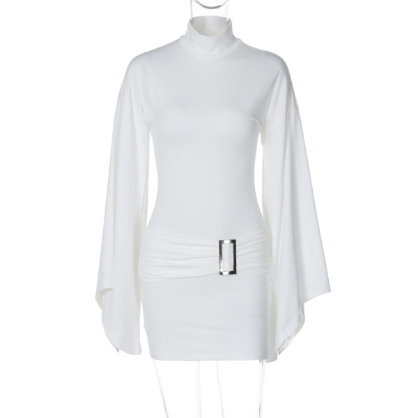 Slim fit metal buckle low waisted buttocks wrapped dress