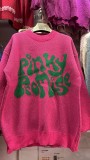 Round neck long sleeved letter patterned jacquard knitted sweater for women's pullover