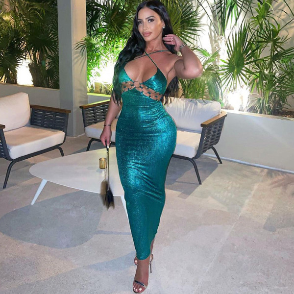 Sexy hollow out backless slim fit strapless dress