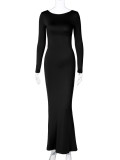 Sexy backless lace up long sleeved elegant dress
