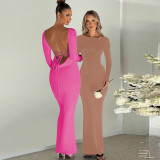 Sexy backless lace up long sleeved elegant dress