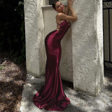 Sexy backless lace up pleated dress