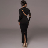 Sexy Hollow Back Split Long sleeved Dress