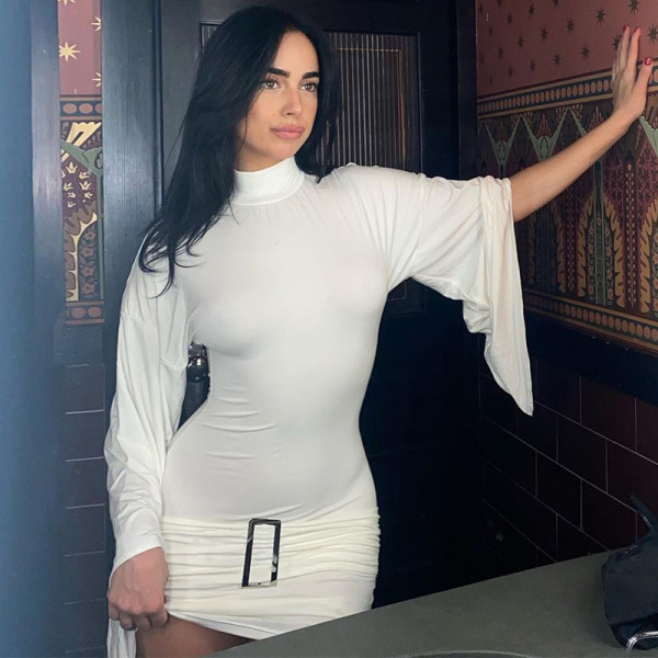 Slim fit metal buckle low waisted buttocks wrapped dress