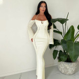 Sexy backless lace up slim fit hollow out long sleeved dress