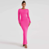 Sexy backless lace up long sleeved elegant dress