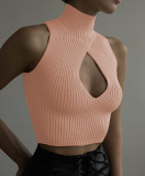 Women's sleeveless hollowed out slim fitting woolen knit vest