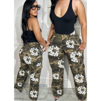Camo printed workwear style straight leg pants Camo printed workwear style straight leg pants