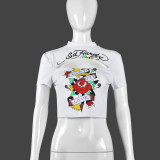 Printed rose slim fit short top with exposed navel