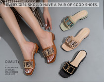 Snake skin square buckle thick heel slippers