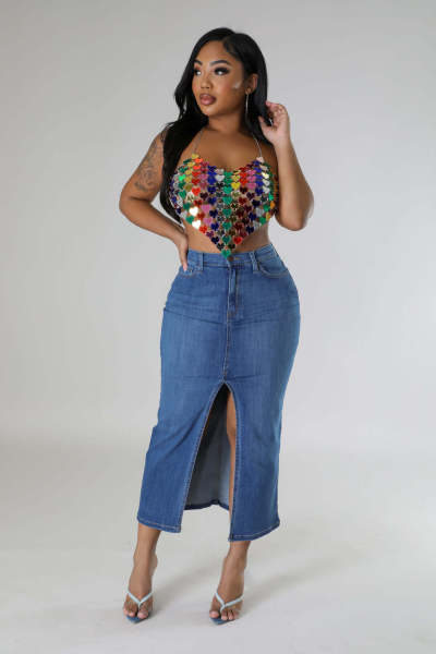 Split skirt denim skirt