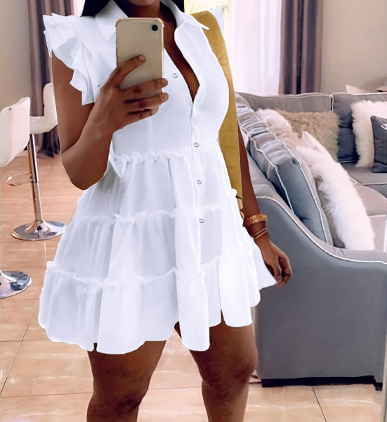 Sleeveless wooden ear edge dress