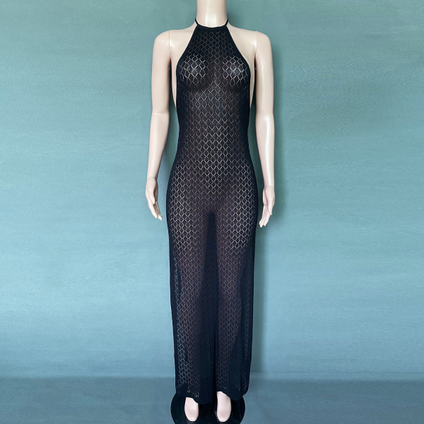 Women's sexy backless slit dress