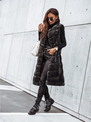 Round neck fur vest long vest jacket