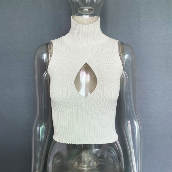 Women's sleeveless hollowed out slim fitting woolen knit vest