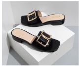 Snake skin square buckle thick heel slippers