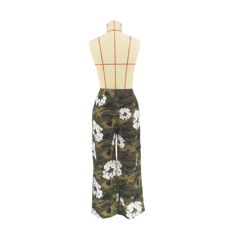 Camo printed workwear style straight leg pants