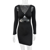 V-neck long sleeved shawl dress