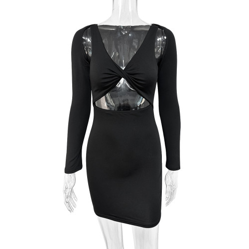 V-neck long sleeved shawl dress