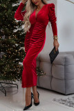 Golden velvet slim fit dress