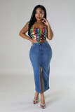 Split skirt denim skirt