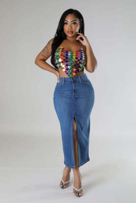Split skirt denim skirt