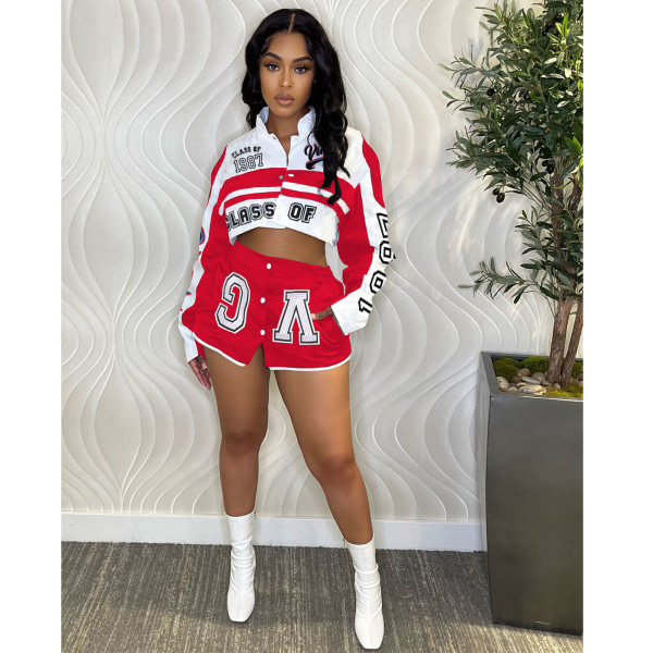Printed motorcycle style dismantling skirt long sleeved two-piece set