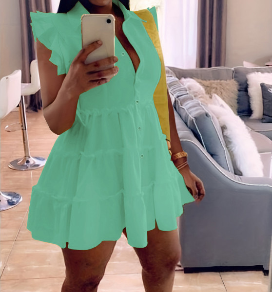 Sleeveless wooden ear edge dress