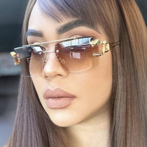 Leopard frameless cut edge sunglasses