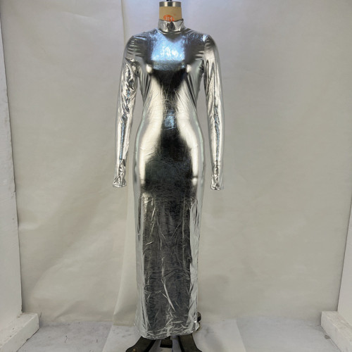 Metallic sexy backless tight fitting slimming slim fitting dress