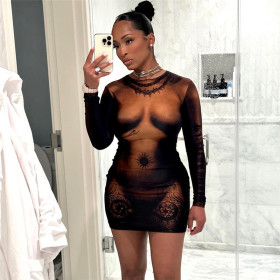 3D body printed long sleeved slim fit and hip wrap dress