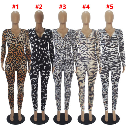 Leisure leopard print long sleeved pants, home jumpsuit