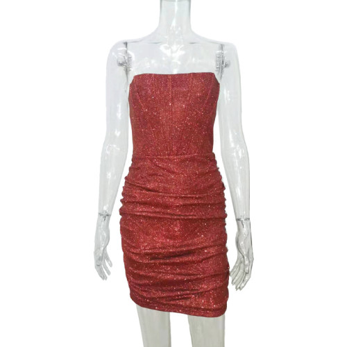 Off the shoulder one line shoulder strapless fishbone dress