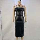 Women's sexy PU camisole skirt