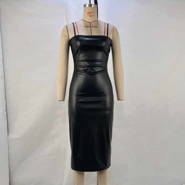 Women's sexy PU camisole skirt
