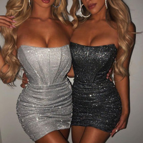 Off the shoulder one line shoulder strapless fishbone dress