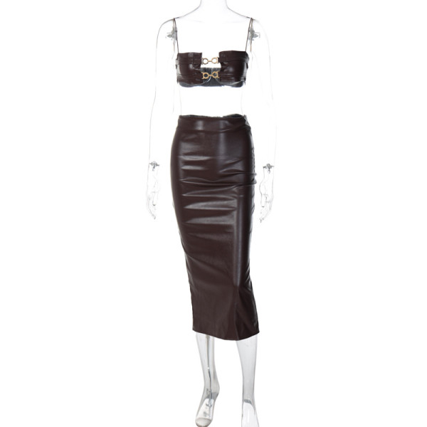 Sexy chest wrap camisole small vest tight slit wrap hip skirt two-piece set