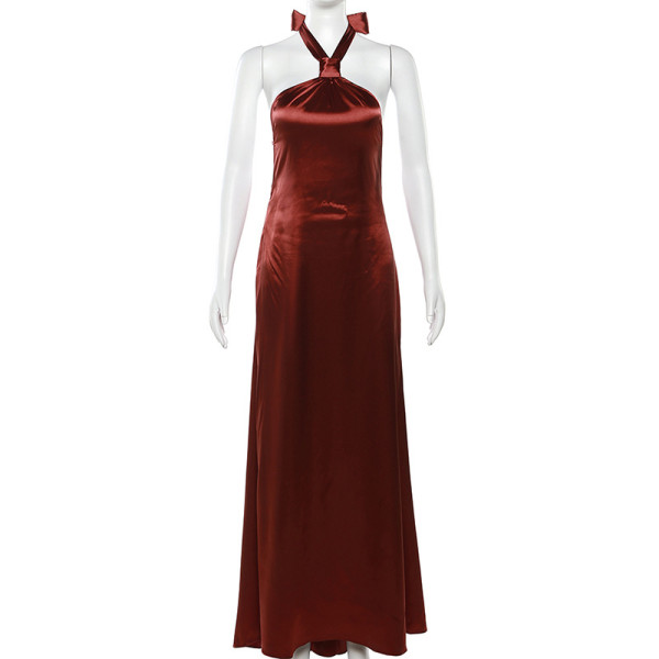 Lace up formal dress, fashionable temperament, hanging neck, backless, sexy slim fit dress