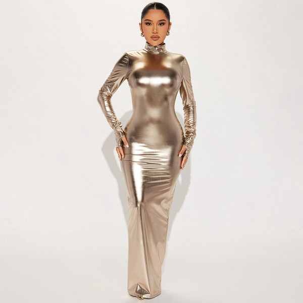 Metallic sexy backless tight fitting slimming slim fitting dress