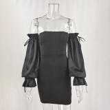Sexy Off Shoulder Versatile Women's Lantern Sleeves Wrapped Hip Bra Dress