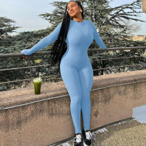 Solid color slim fit yoga exercise jumpsuit
