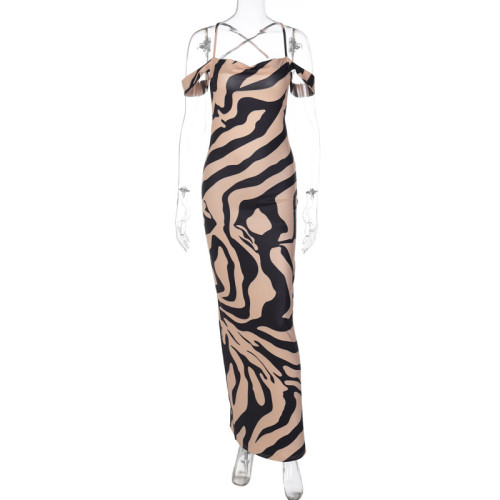 Women's one line neckline backless suspender dress