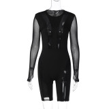 Sexy Spicy Girl Mesh Spliced Zipper jumpsuit