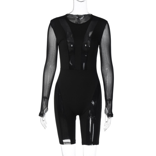 Sexy Spicy Girl Mesh Spliced Zipper jumpsuit