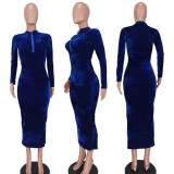 Slim fit glossy velvet solid color dress