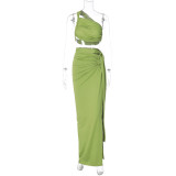Open back strapless top, slim fit split skirt set